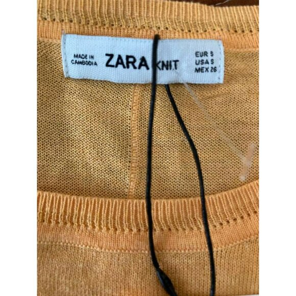 READ * Zara Knit Light Orange Pullover Asymmetrical Semi Sheer Sweater S NWT - Picture 3 of 5